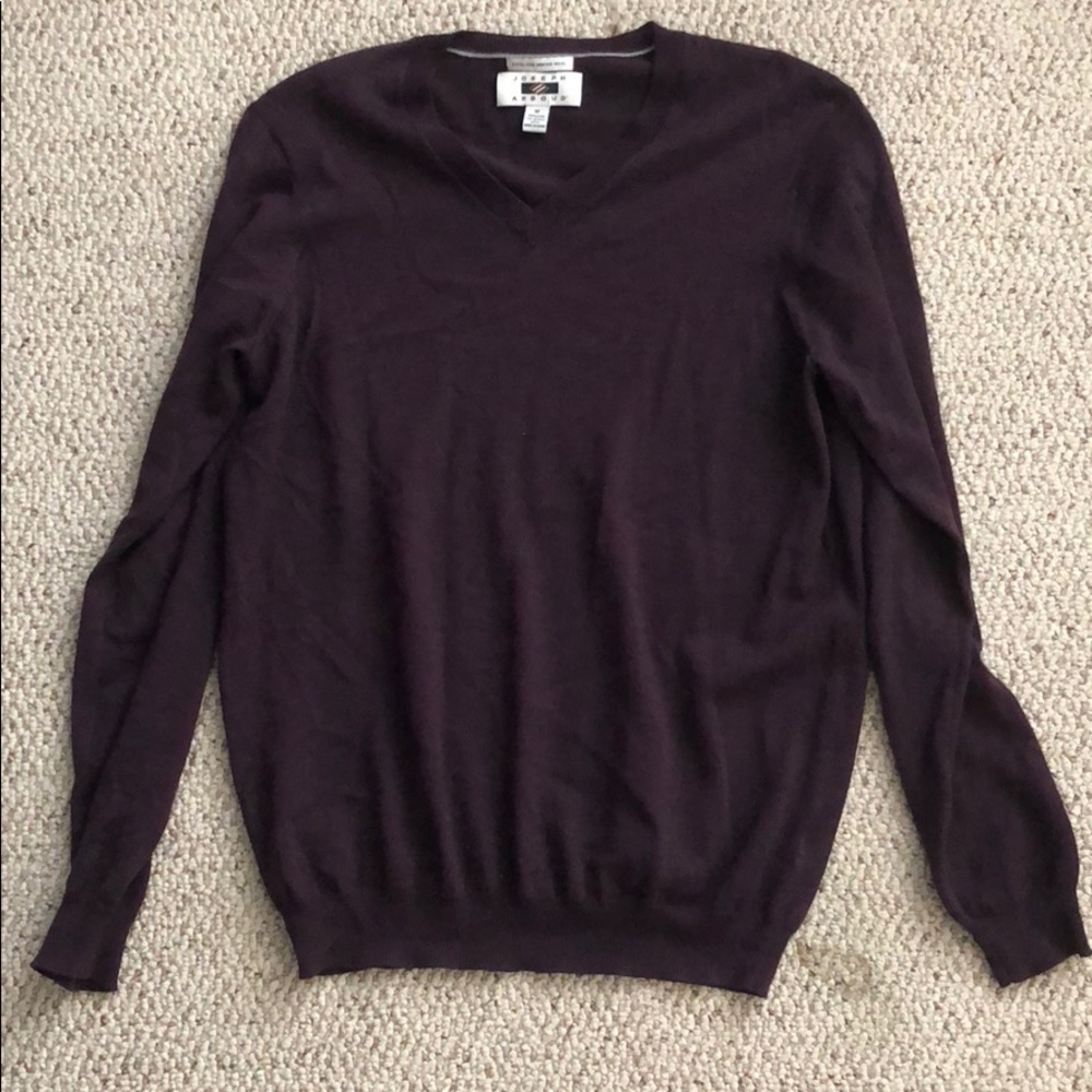 Joseph Abboud Maroon V-Neck Merino Wool Sweater